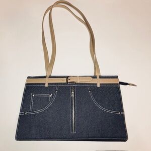 Vintage Y2K Blue Denim Handbag Purse w/Zip up Closure